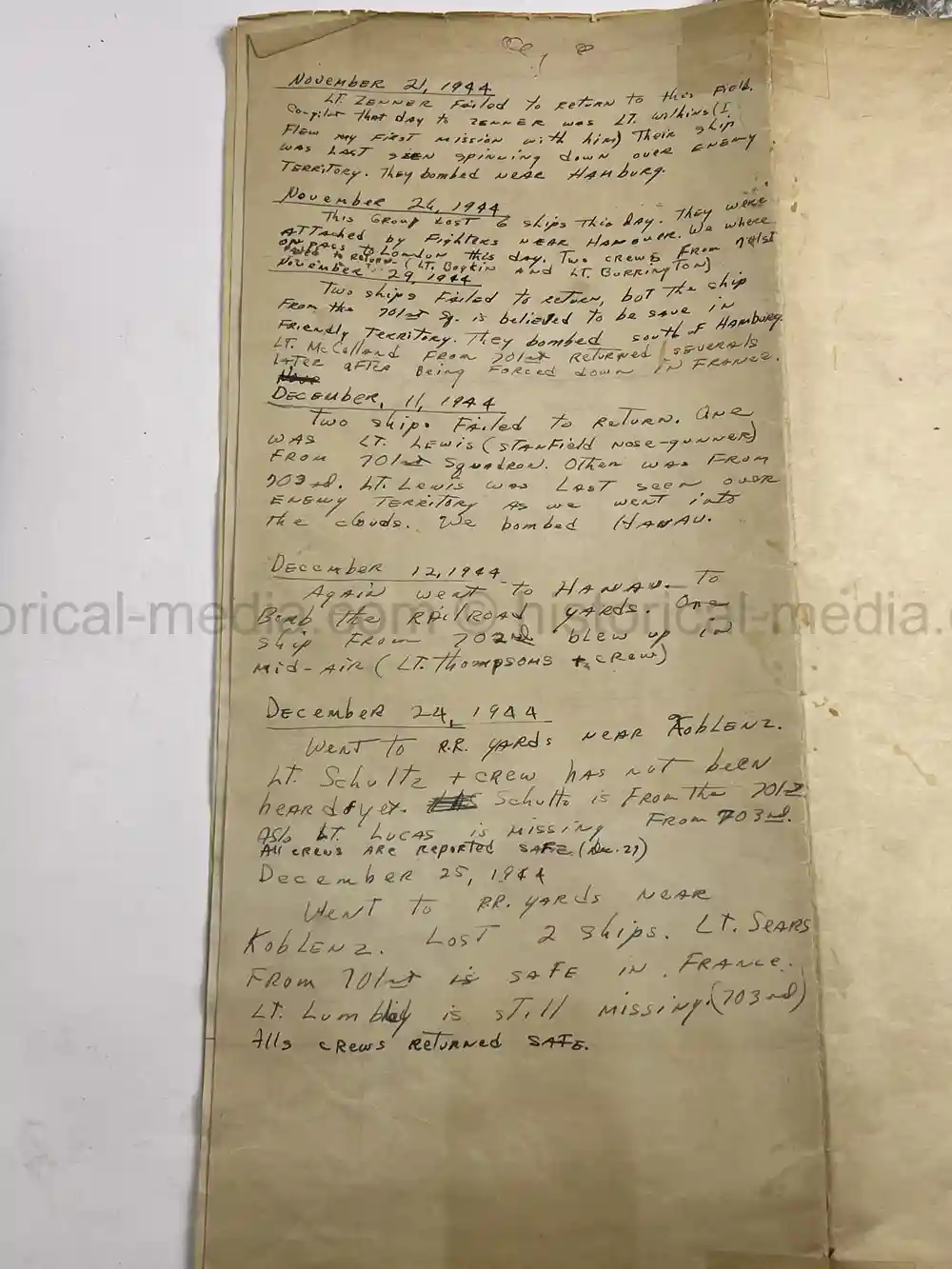 MASSIVE 8th AIR FORCE PILOT DIARY, PHOTO, SCRAPBOOK, DOCUMENT GROUPING - 445th BOMB GROUP