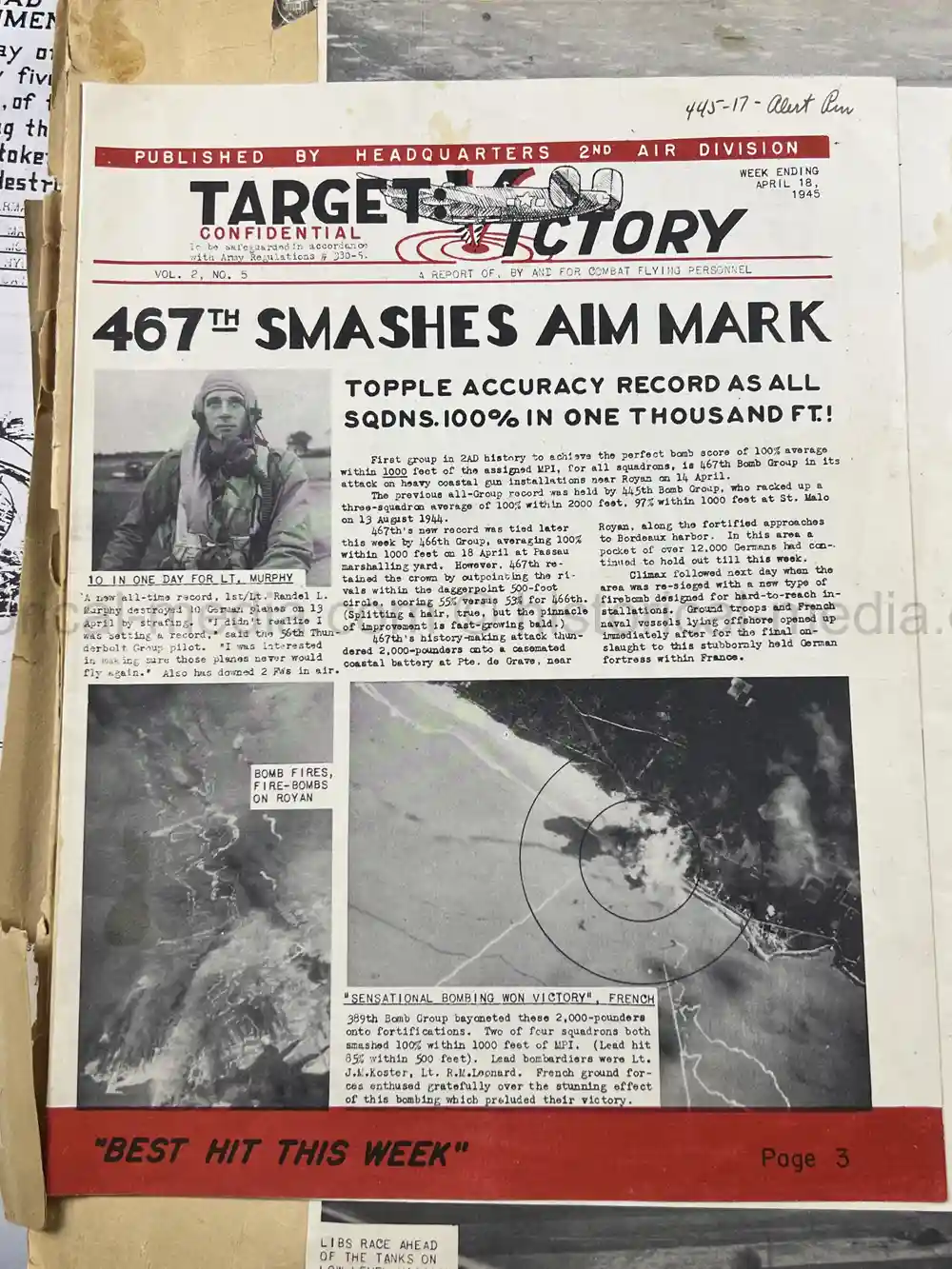 MASSIVE 8th AIR FORCE PILOT DIARY, PHOTO, SCRAPBOOK, DOCUMENT GROUPING - 445th BOMB GROUP