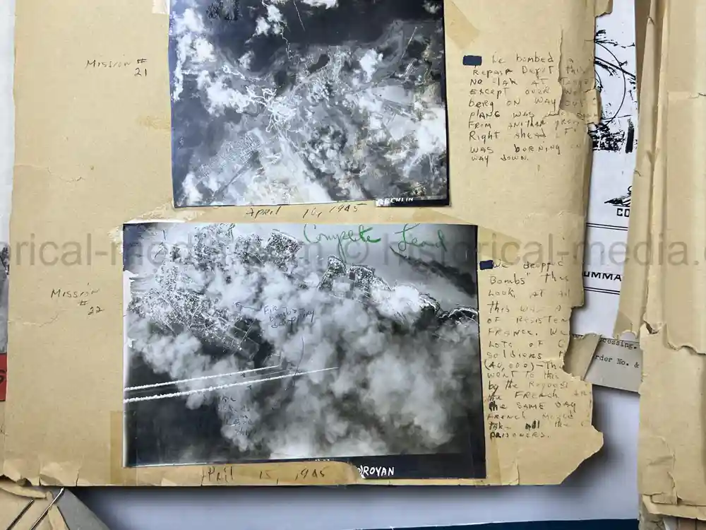 MASSIVE 8th AIR FORCE PILOT DIARY, PHOTO, SCRAPBOOK, DOCUMENT GROUPING - 445th BOMB GROUP