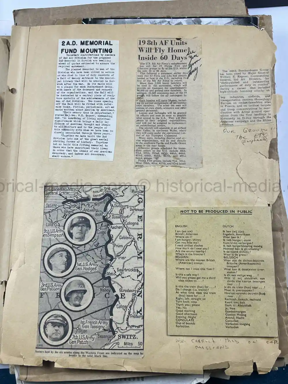 MASSIVE 8th AIR FORCE PILOT DIARY, PHOTO, SCRAPBOOK, DOCUMENT GROUPING - 445th BOMB GROUP