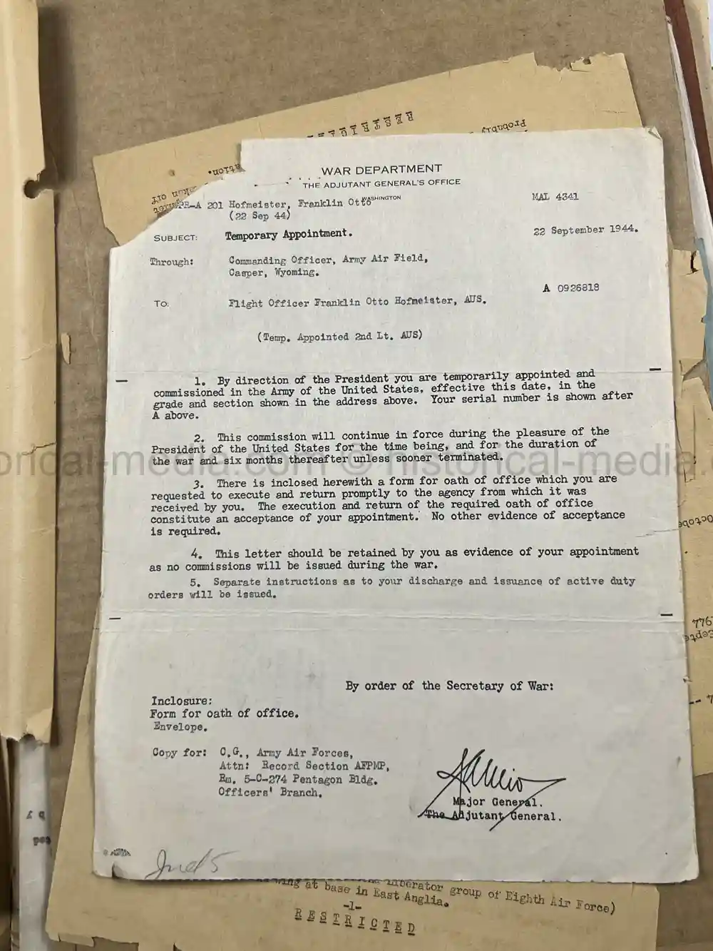 MASSIVE 8th AIR FORCE PILOT DIARY, PHOTO, SCRAPBOOK, DOCUMENT GROUPING - 445th BOMB GROUP