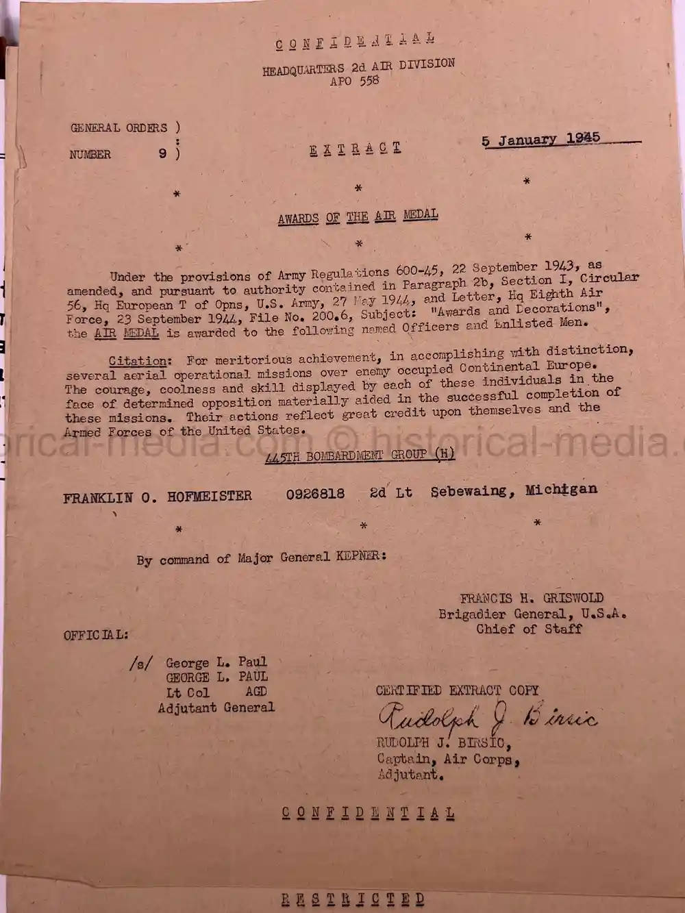 MASSIVE 8th AIR FORCE PILOT DIARY, PHOTO, SCRAPBOOK, DOCUMENT GROUPING - 445th BOMB GROUP