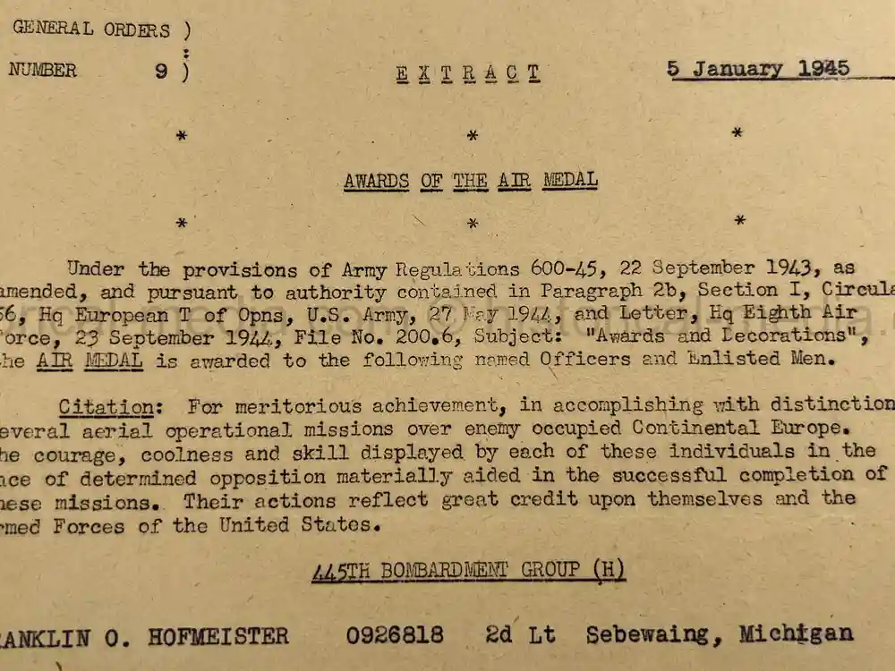 MASSIVE 8th AIR FORCE PILOT DIARY, PHOTO, SCRAPBOOK, DOCUMENT GROUPING - 445th BOMB GROUP