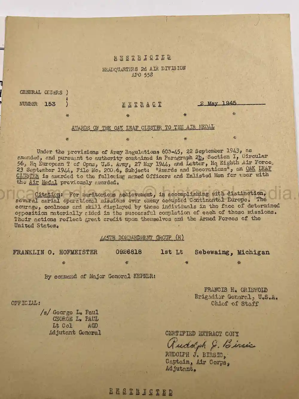 MASSIVE 8th AIR FORCE PILOT DIARY, PHOTO, SCRAPBOOK, DOCUMENT GROUPING - 445th BOMB GROUP