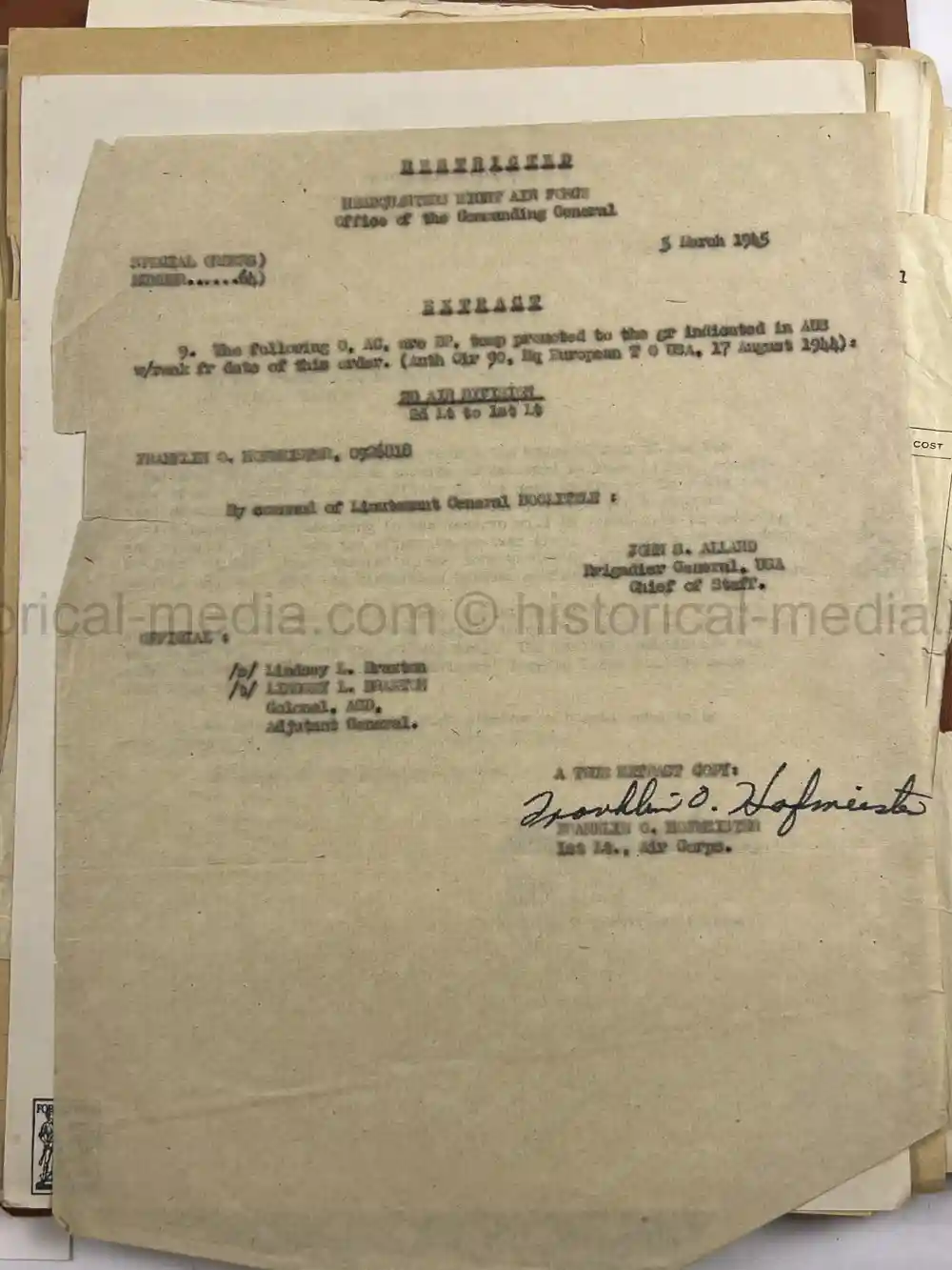 MASSIVE 8th AIR FORCE PILOT DIARY, PHOTO, SCRAPBOOK, DOCUMENT GROUPING - 445th BOMB GROUP