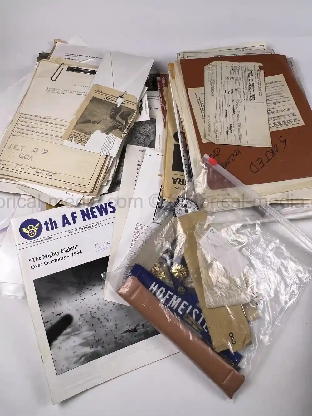 MASSIVE 8th AIR FORCE PILOT DIARY, PHOTO, SCRAPBOOK, DOCUMENT GROUPING - 445th BOMB GROUP