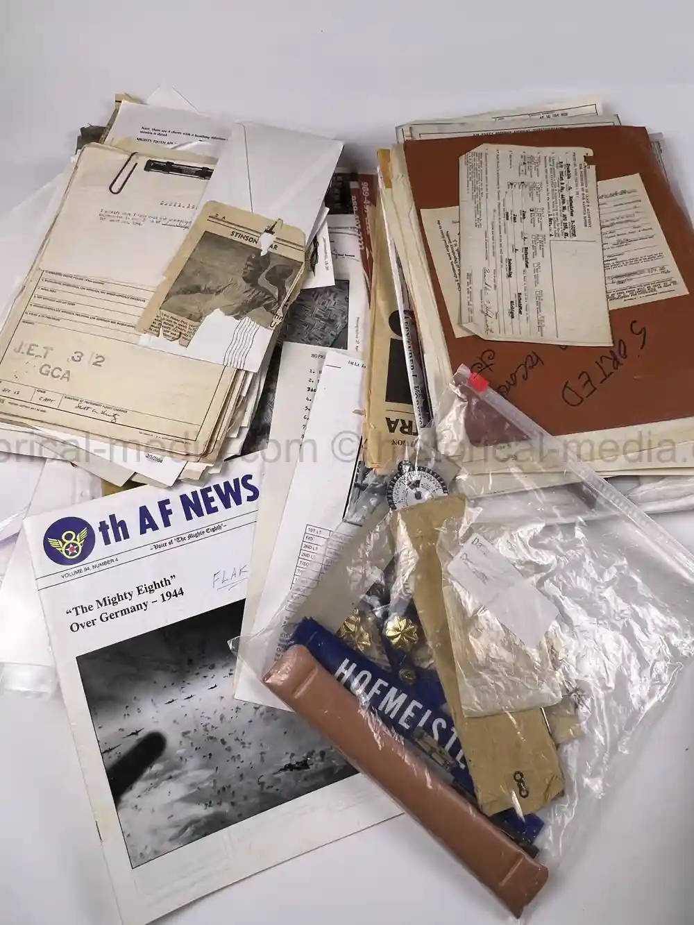 MASSIVE 8th AIR FORCE PILOT DIARY, PHOTO, SCRAPBOOK, DOCUMENT GROUPING - 445th BOMB GROUP