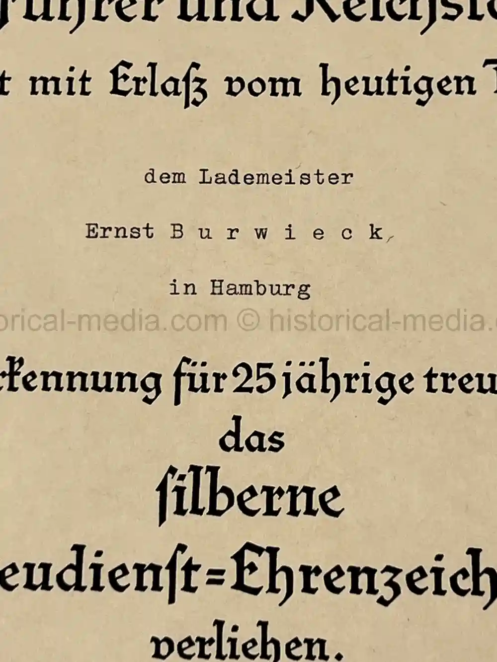 GERMAN WWII 25-YEAR LONG SERVICE MEDAL AND AWARD DOCUMENT