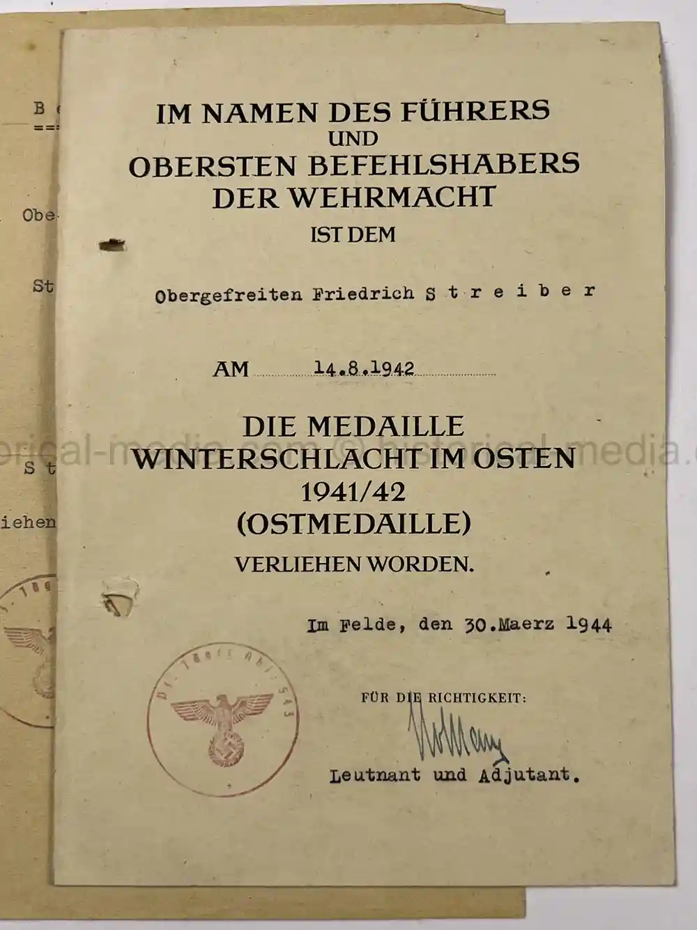 WWII GERMAN AWARD DOCUMENT GROUPING - 3. PANZER DIVISION