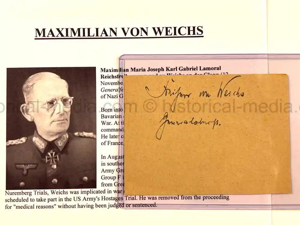 ORIGINAL SIGNATURE GENERAL MAXIMILIAN VON WEICHS - NÜRNBERG TRIAL