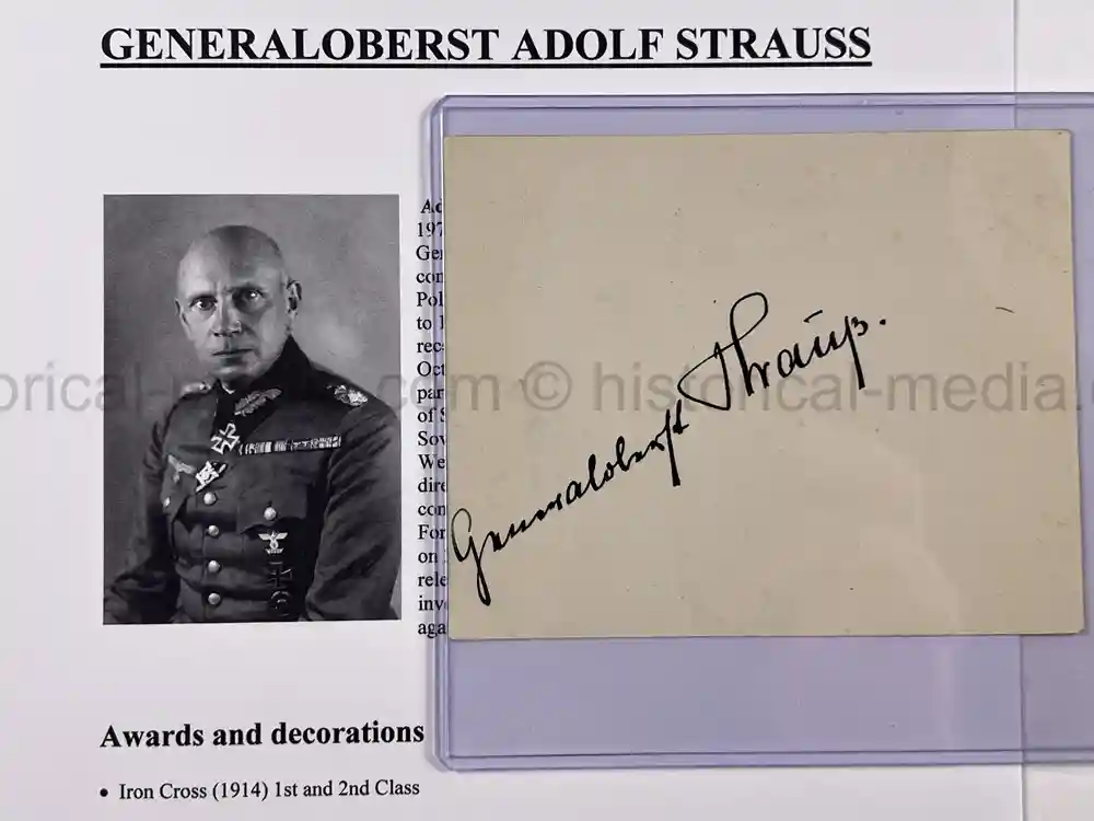 ORIGINAL SIGNATURE GGENERALOBERST ADOLF STRAUSS - BRITISH POW