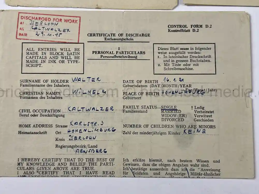 SOLDBUCH & AWARD DOCUMENT GROUPING - PANZER PIONIER - 12. PANZER DIVISION