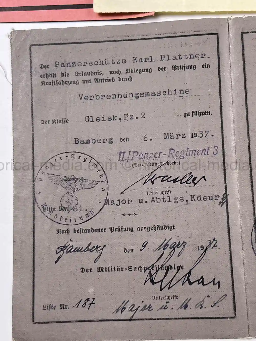 PANZER WEHRSTAMMBUCH & DOCUMENT GROUPING - PANZER REGIMENT 3