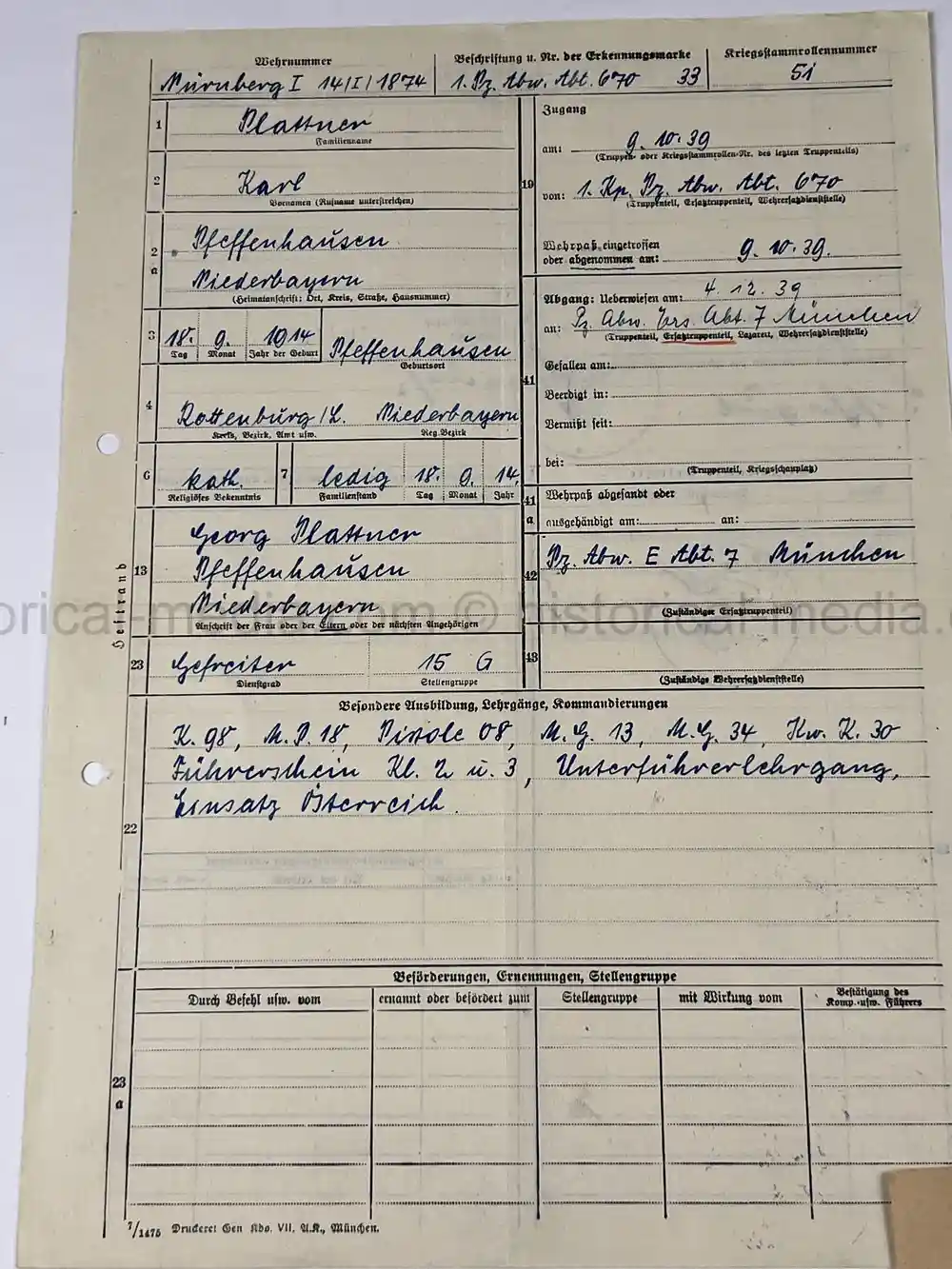 PANZER WEHRSTAMMBUCH & DOCUMENT GROUPING - PANZER REGIMENT 3