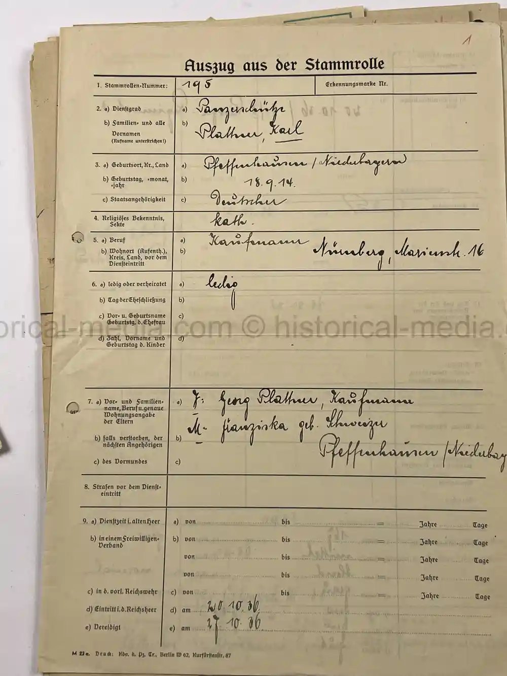PANZER WEHRSTAMMBUCH & DOCUMENT GROUPING - PANZER REGIMENT 3
