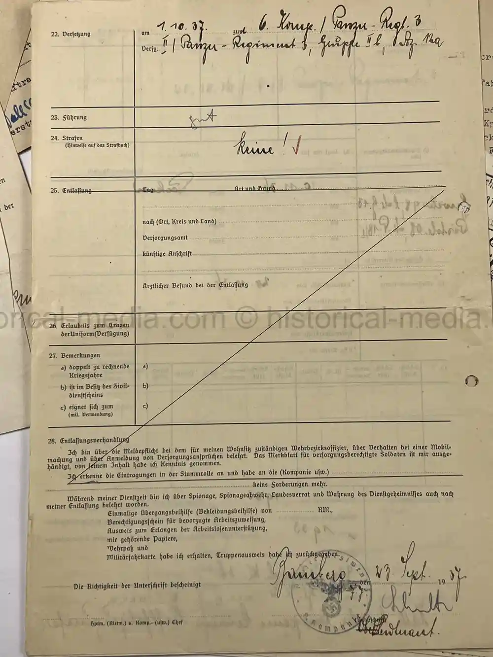 PANZER WEHRSTAMMBUCH & DOCUMENT GROUPING - PANZER REGIMENT 3