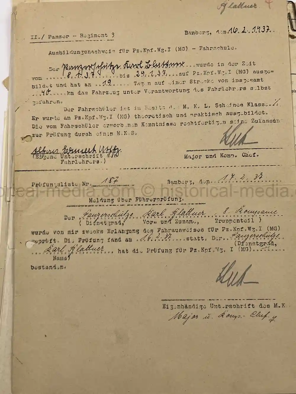 PANZER WEHRSTAMMBUCH & DOCUMENT GROUPING - PANZER REGIMENT 3
