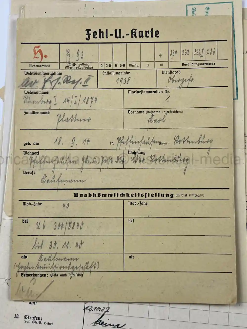 PANZER WEHRSTAMMBUCH & DOCUMENT GROUPING - PANZER REGIMENT 3