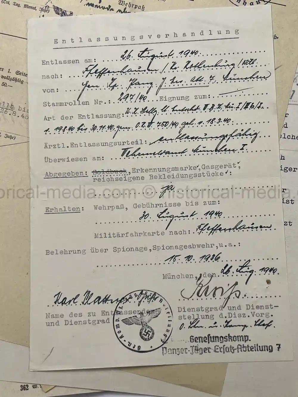 PANZER WEHRSTAMMBUCH & DOCUMENT GROUPING - PANZER REGIMENT 3