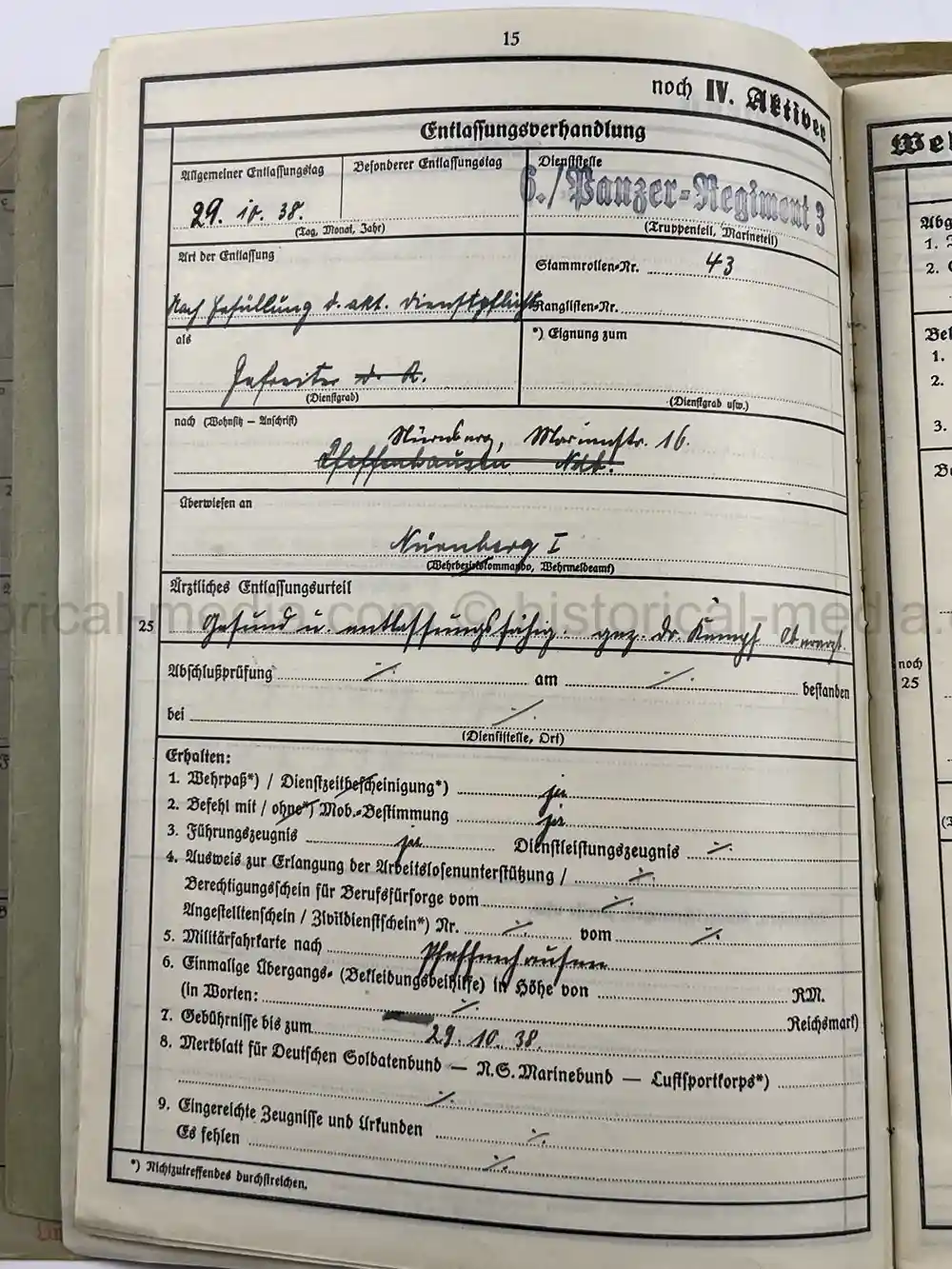 PANZER WEHRSTAMMBUCH & DOCUMENT GROUPING - PANZER REGIMENT 3