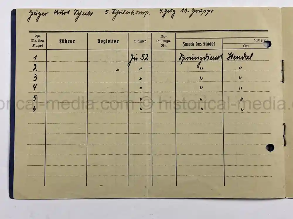 RARE FALLSCHIRMJÄGER JUMP QUALIFICATION FLUGBUCH