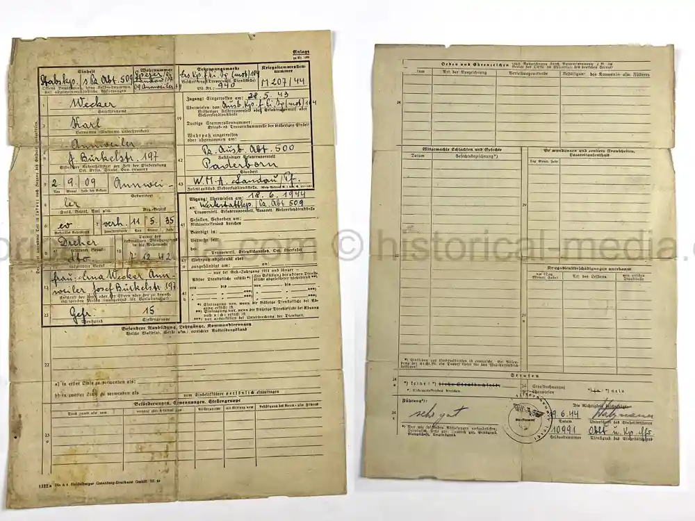 PANZER VI TIGER DOCUMENT - SCHWERE PANZER ABTEILUNG 509