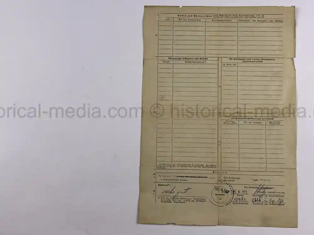 PANZER VI TIGER DOCUMENT - SCHWERE PANZER ABTEILUNG 509
