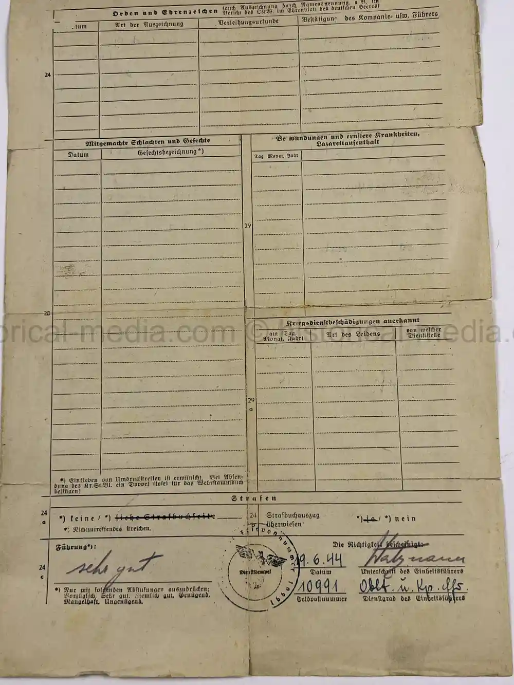 PANZER VI TIGER DOCUMENT - SCHWERE PANZER ABTEILUNG 509