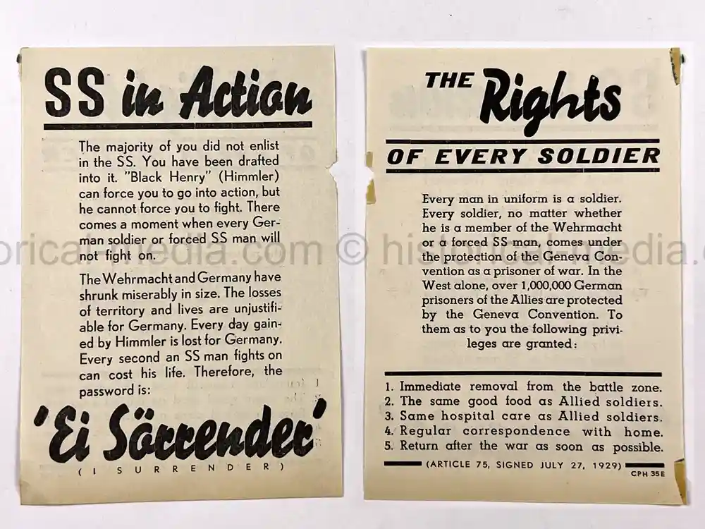 ULTRA RARE WAFFEN SS-THEMED ALLIED PROPAGANDA LEAFLET