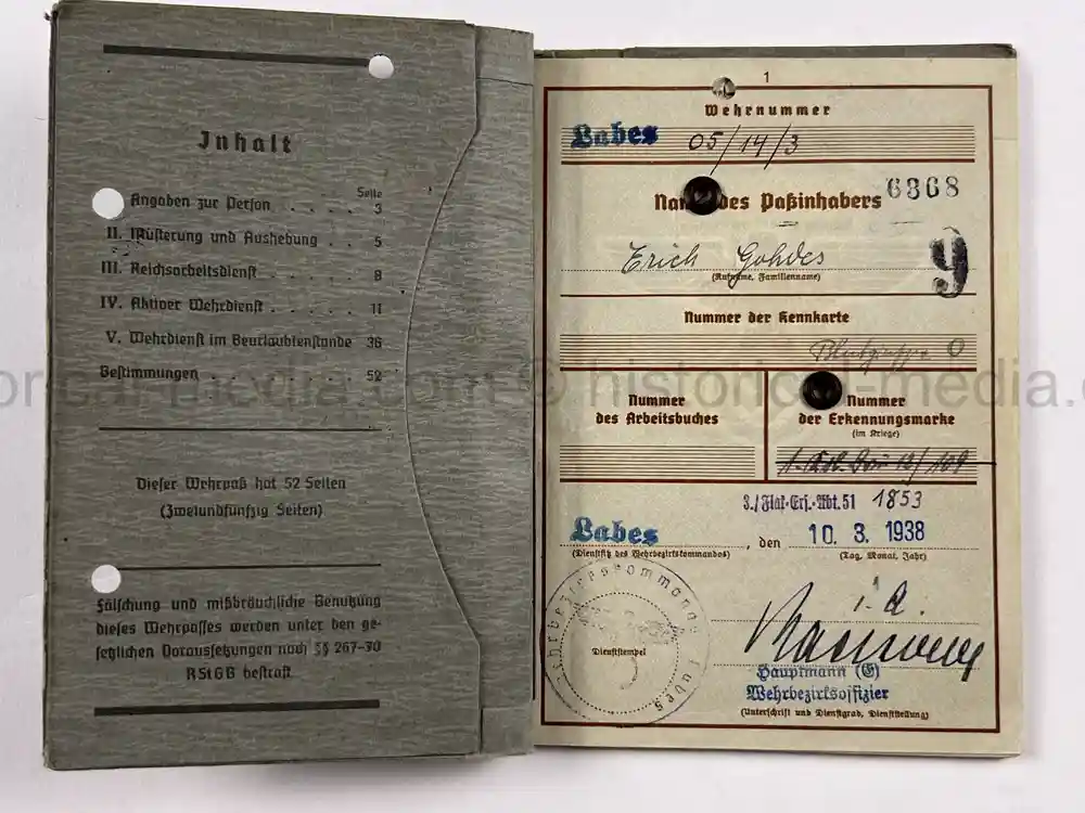 WAFFEN-SS WEHRPASS - CONCENTRATION CAMP GUARD - V-WEAPONS MITTELWERKE 