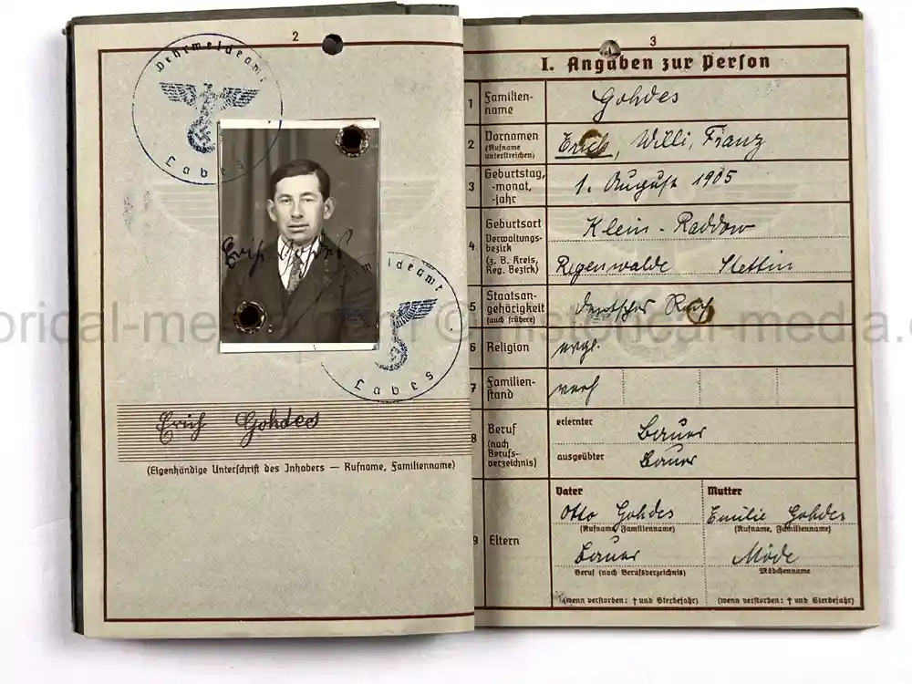 WAFFEN-SS WEHRPASS - CONCENTRATION CAMP GUARD - V-WEAPONS MITTELWERKE 