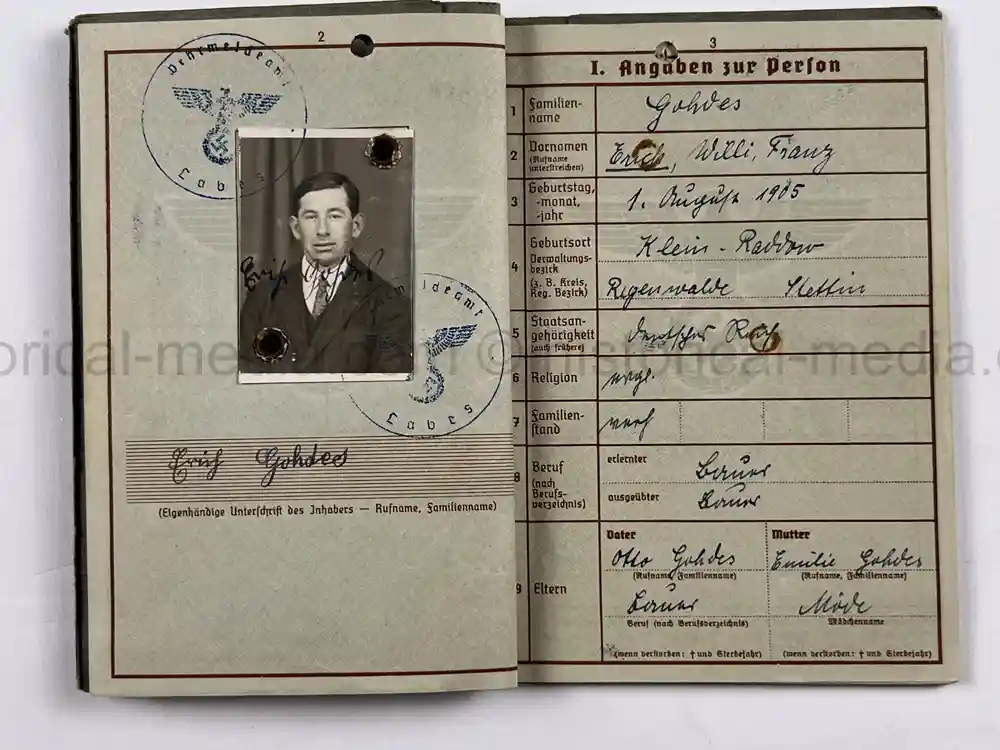 WAFFEN-SS WEHRPASS - CONCENTRATION CAMP GUARD - V-WEAPONS MITTELWERKE 