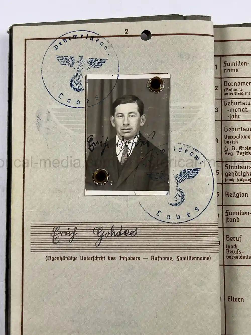 WAFFEN-SS WEHRPASS - CONCENTRATION CAMP GUARD - V-WEAPONS MITTELWERKE 