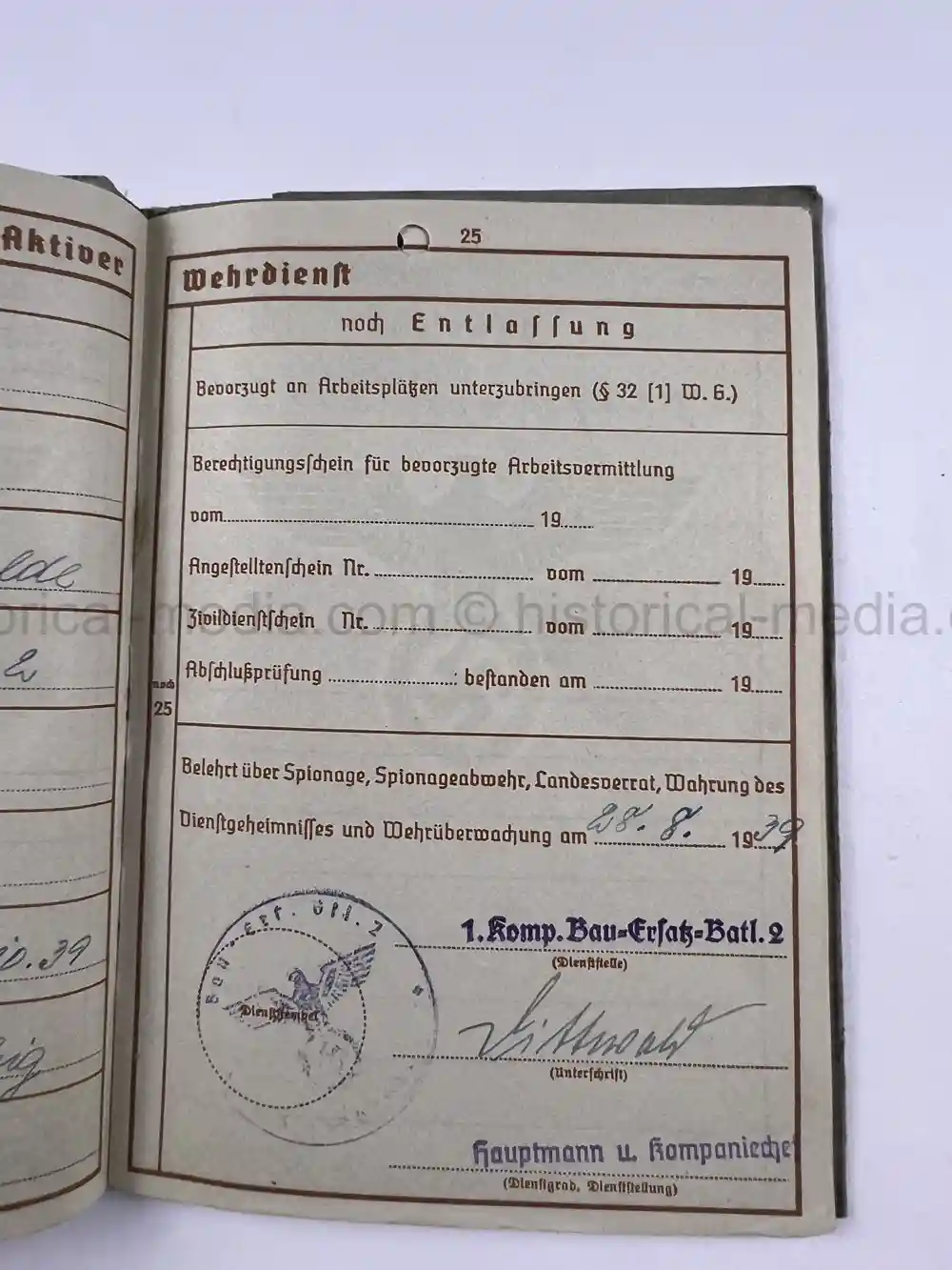 WAFFEN-SS WEHRPASS - CONCENTRATION CAMP GUARD - V-WEAPONS MITTELWERKE 