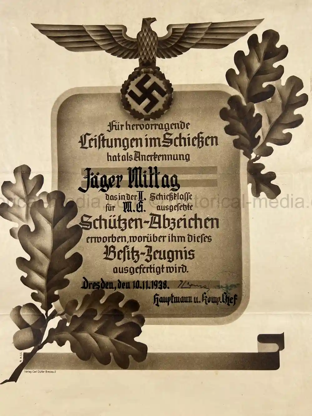 THIRD REICH ERA MG MARKSMANSHIP AWARD DOCUMENT