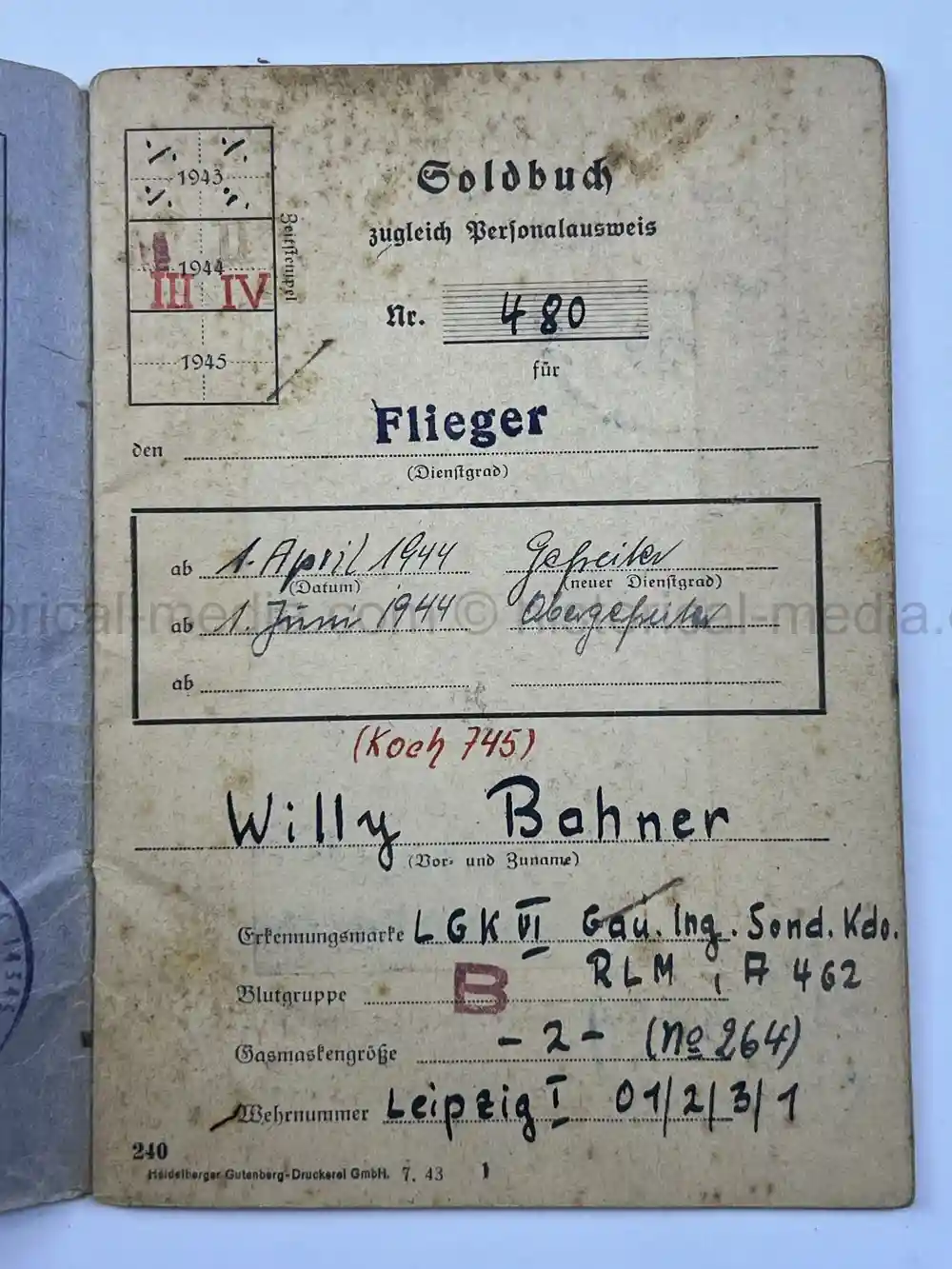 LUFTWAFFE WEHRPASS & SOLDBUCH - BELGIUM, NORMANDY - 1944