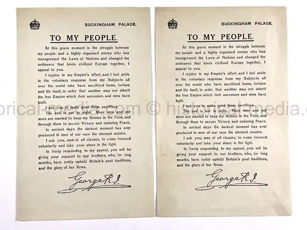 2x WWII BRITISH KING GEORGE CALL TO ARMS LETTERS