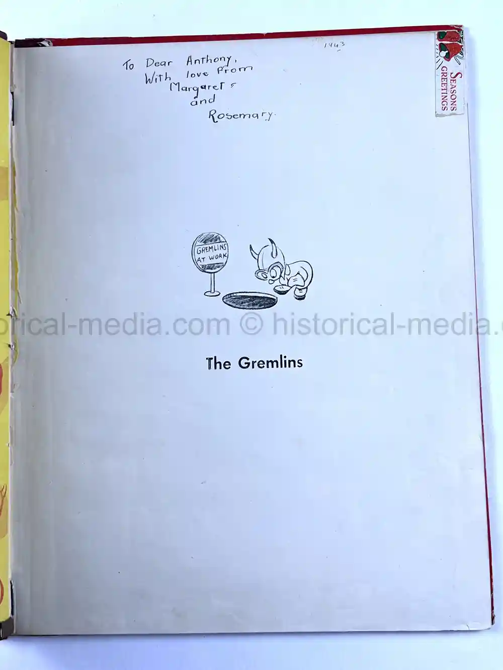 RARE FIRST EDITION WARTIME DISNEY BOOK - THE GREMLINS by ROALD DAHL