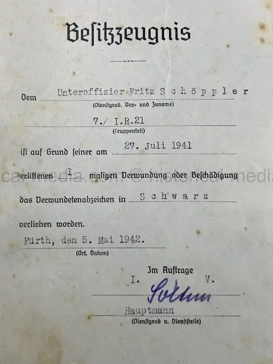 GERMAN WWII AWARD DOCUMENT GROUPING - 17 INF. DIVISION GERMAN WWII AWARD DOCUMENT GROUPING - 17 INF. DIVISION
