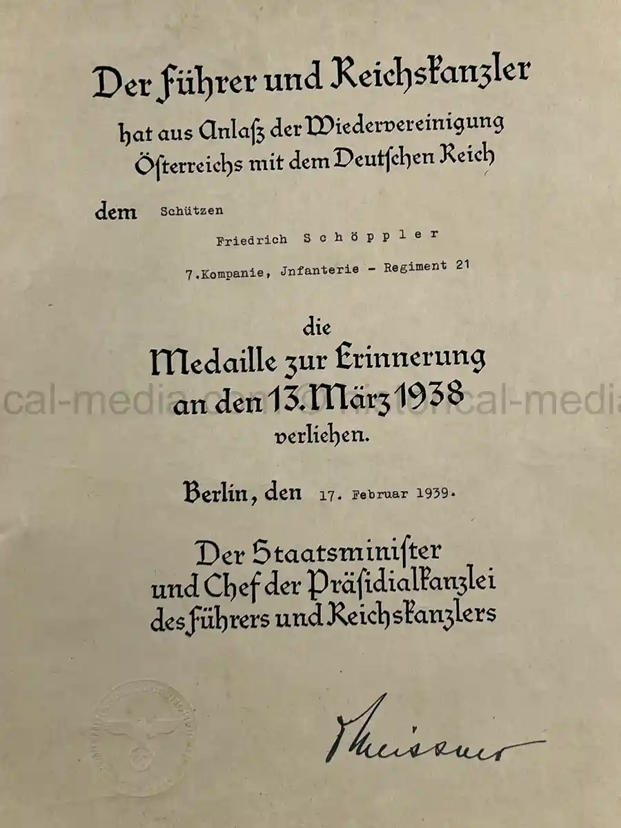 GERMAN WWII AWARD DOCUMENT GROUPING - 17 INF. DIVISION GERMAN WWII AWARD DOCUMENT GROUPING - 17 INF. DIVISION