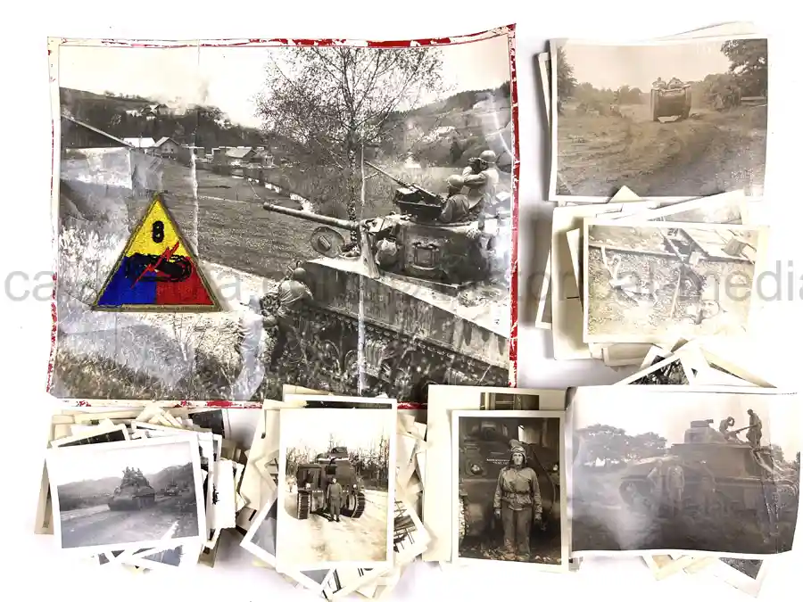US WWII ARMORED PHOTO & INSIGNIA GROUPING - 8TH ARMORED DIVISION US WWII ARMORED PHOTO & INSIGNIA GROUPING - 8TH ARMORED DIVISION