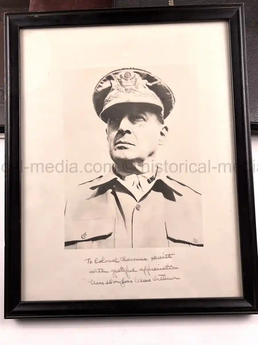  WWII PHOTO ALBUM GROUPING WITH SIGNED MACARTHUR & EISENHOWER FRAMED PHOTOS - 88th BLUE DEVILS