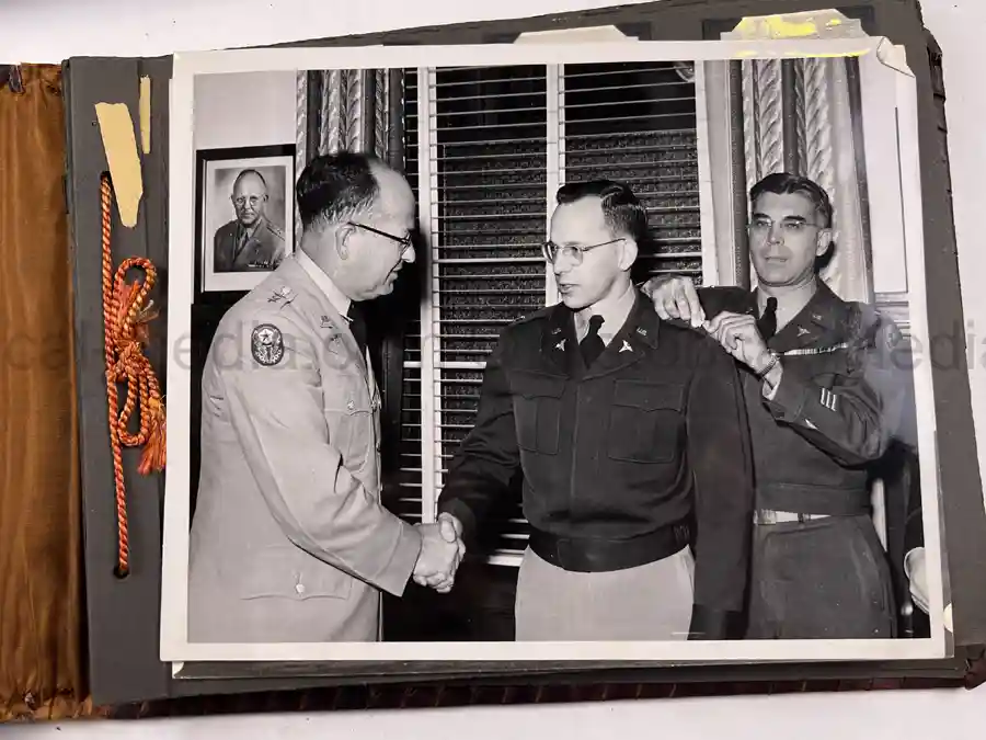  WWII PHOTO ALBUM GROUPING WITH SIGNED MACARTHUR & EISENHOWER FRAMED PHOTOS - 88th BLUE DEVILS