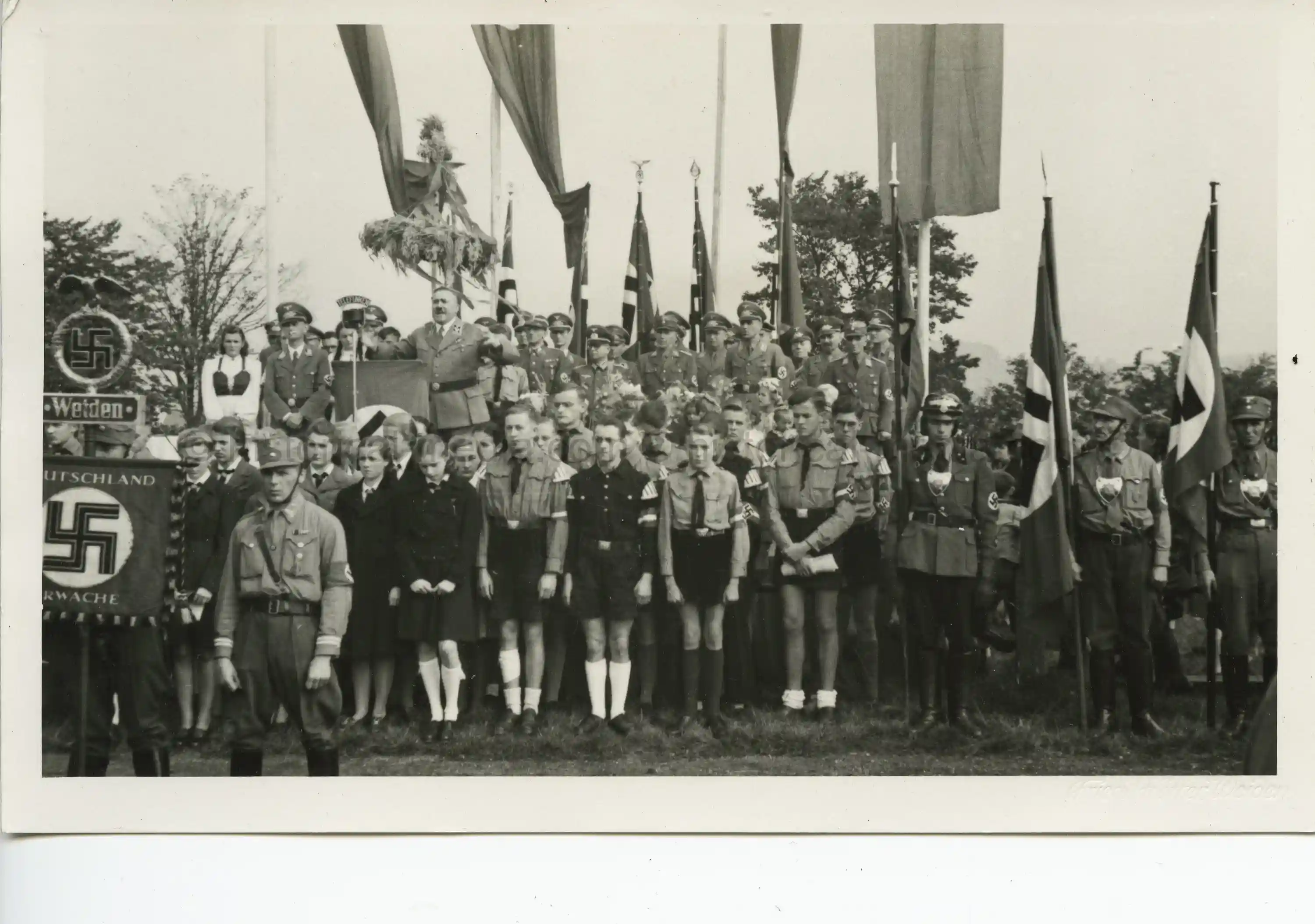 GERMAN PHOTO OF A HITLER JUGEND/SA CEREMONY + STANDARTE