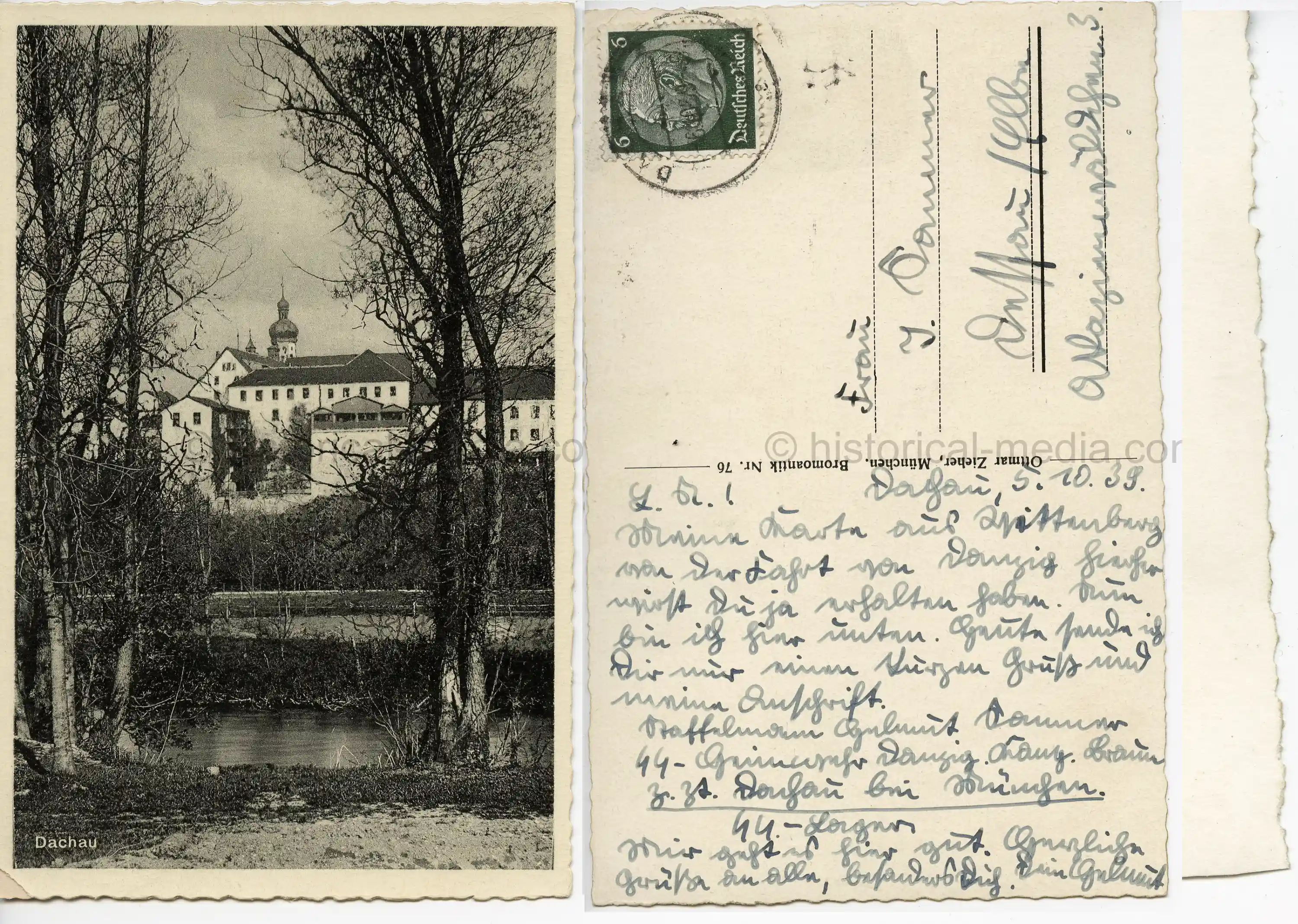 DACHAU POSTCARD FROM SS-HEIMWEHR DANZIG KOMP.BRAUN SOLDIER