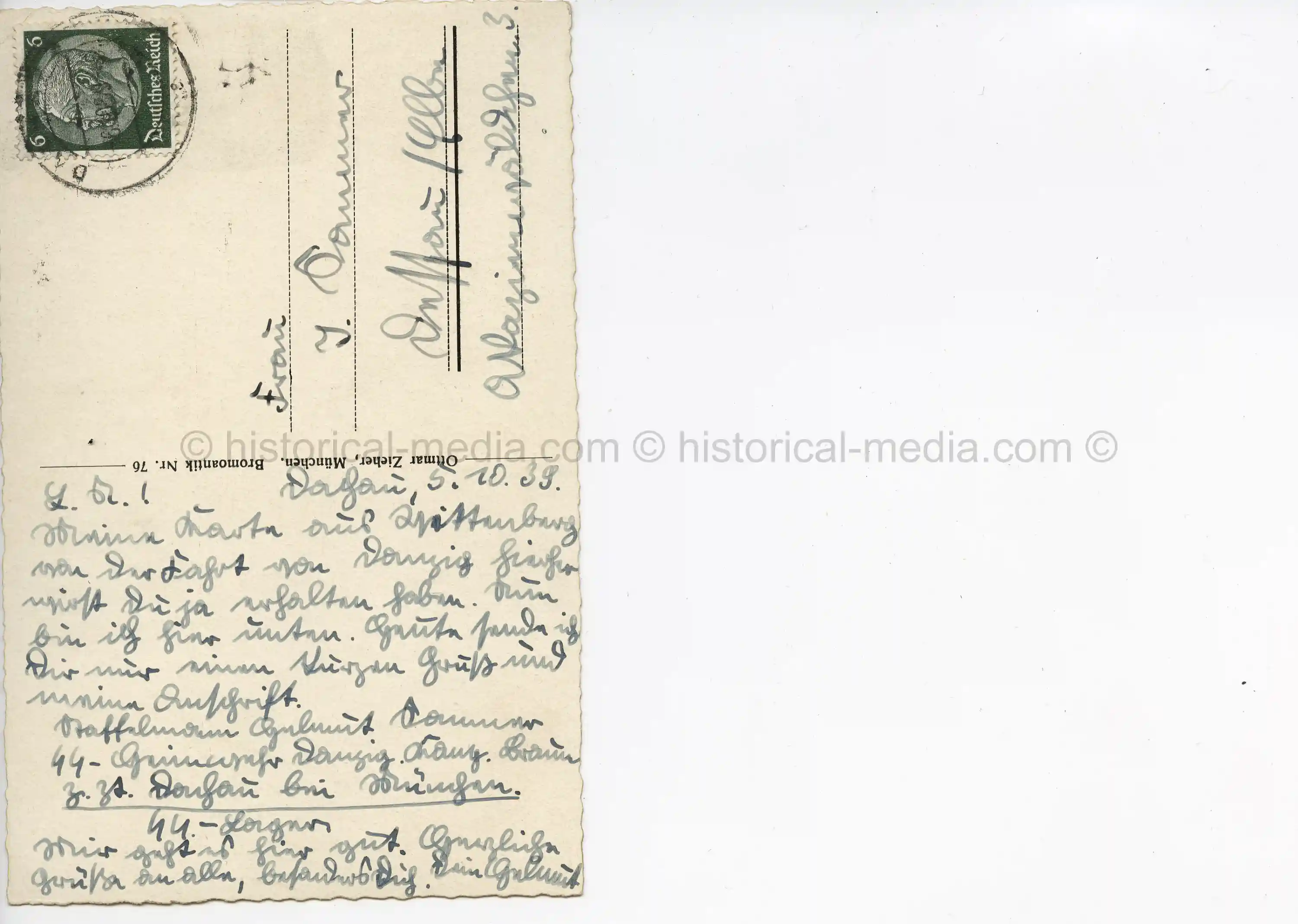 DACHAU POSTCARD FROM SS-HEIMWEHR DANZIG KOMP.BRAUN SOLDIER