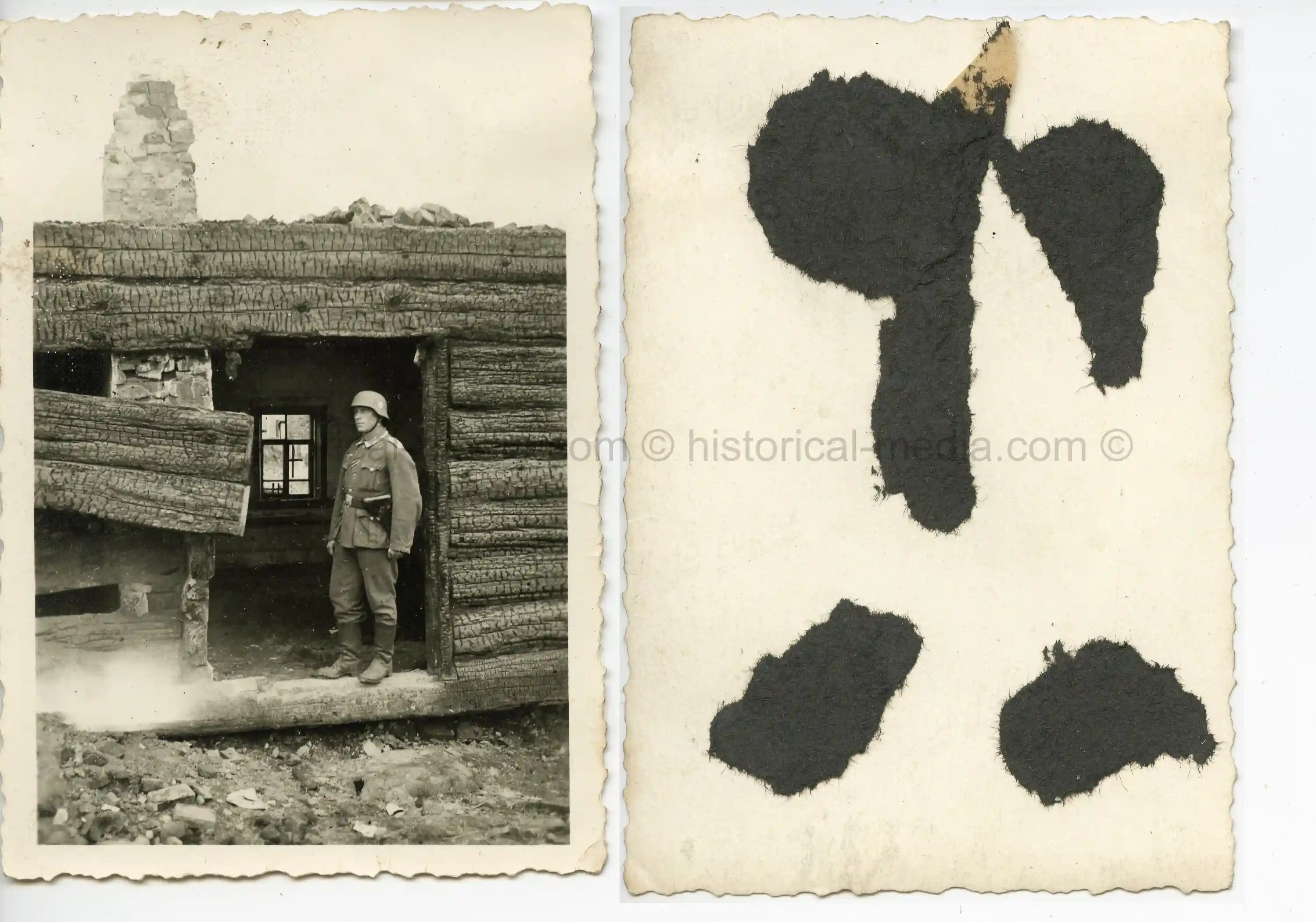 PHOTO OF GERMAN SOLDIER IN BURNED BUILDING W LUGER