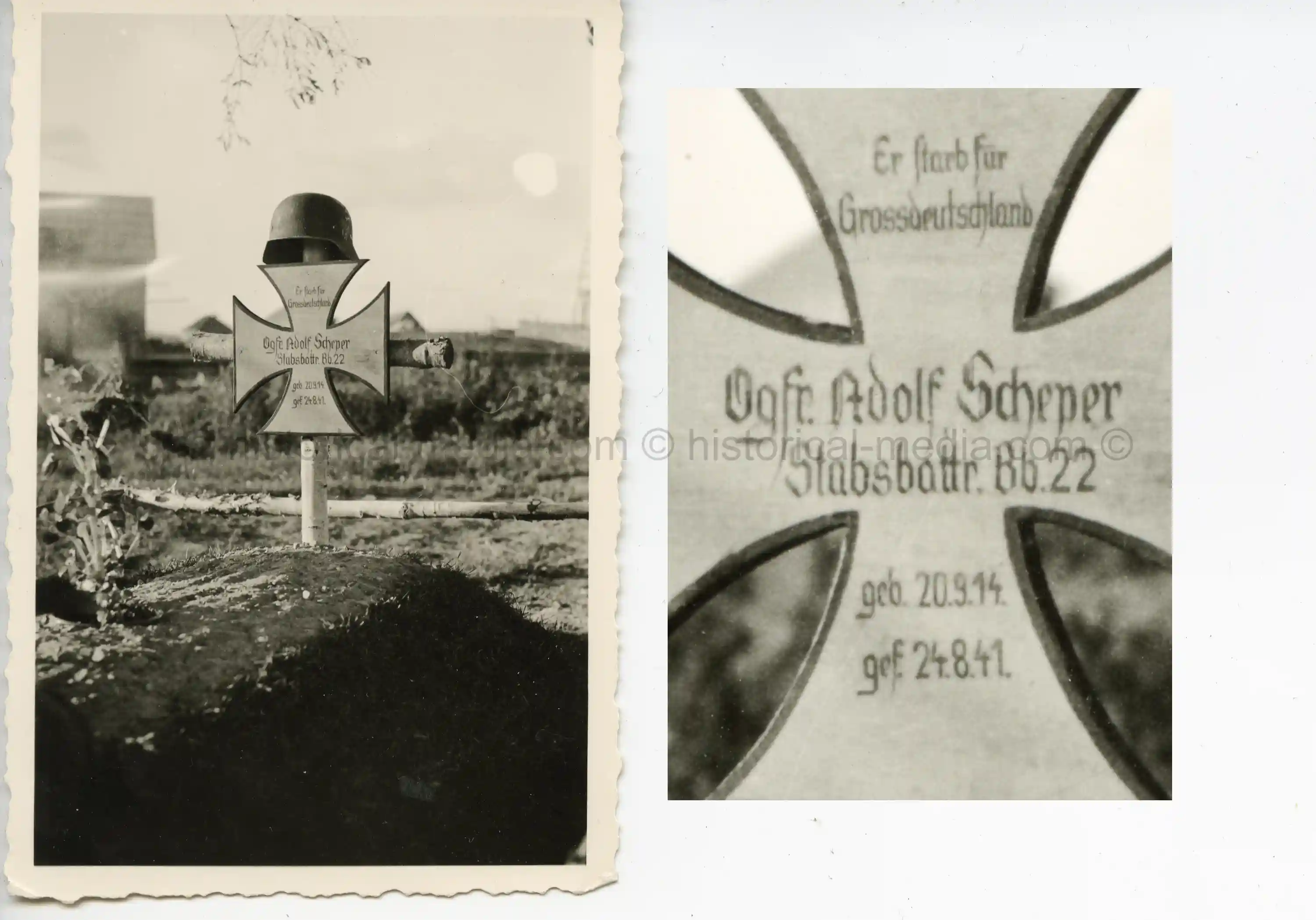 PHOTO OF GERMAN GRAVE IN RUSSIA - STABSBATTR. Bb. 22