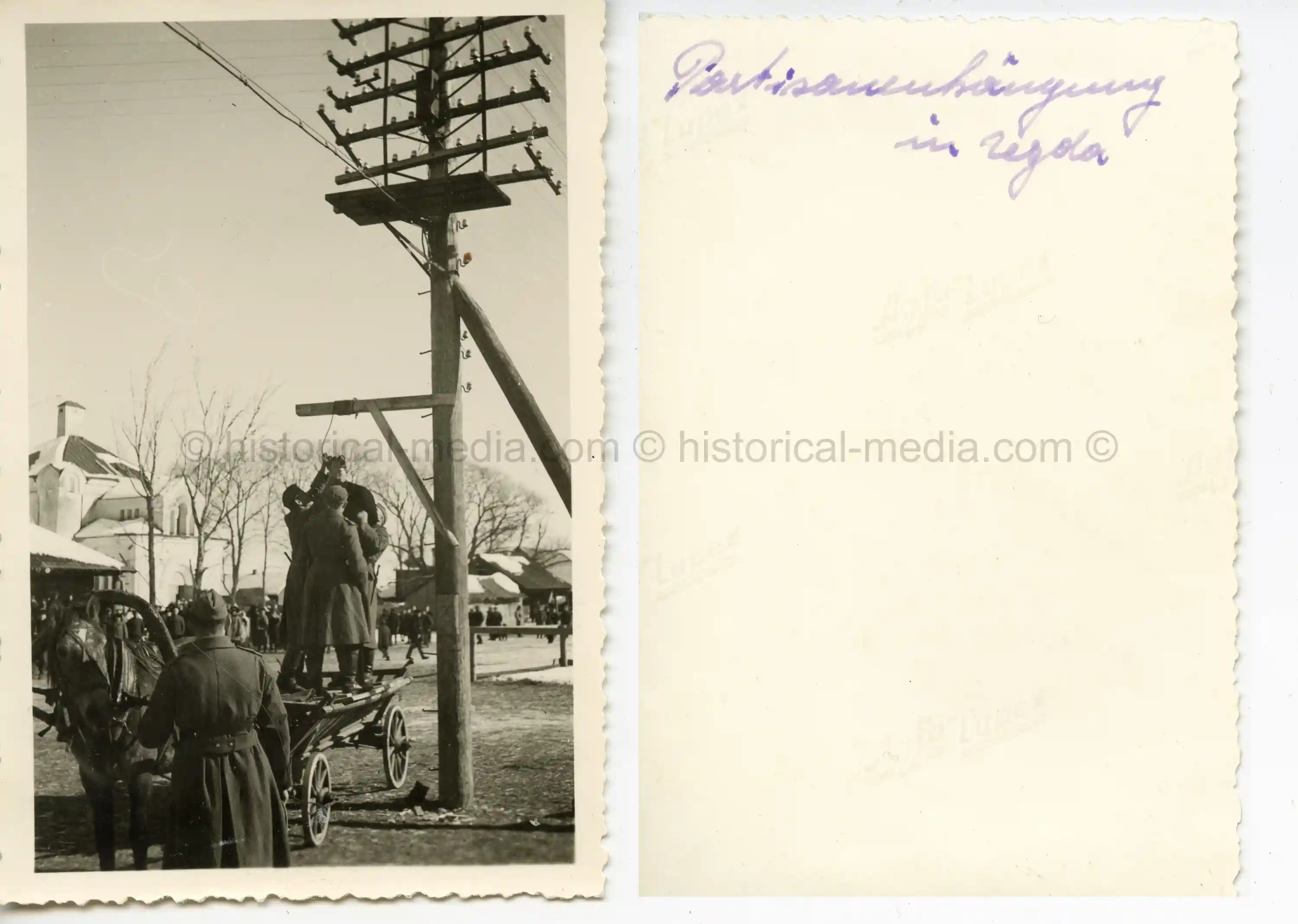 GERMAN PHOTO OF PARTISAN BEING HANGED IN REZDA, POLAND #1