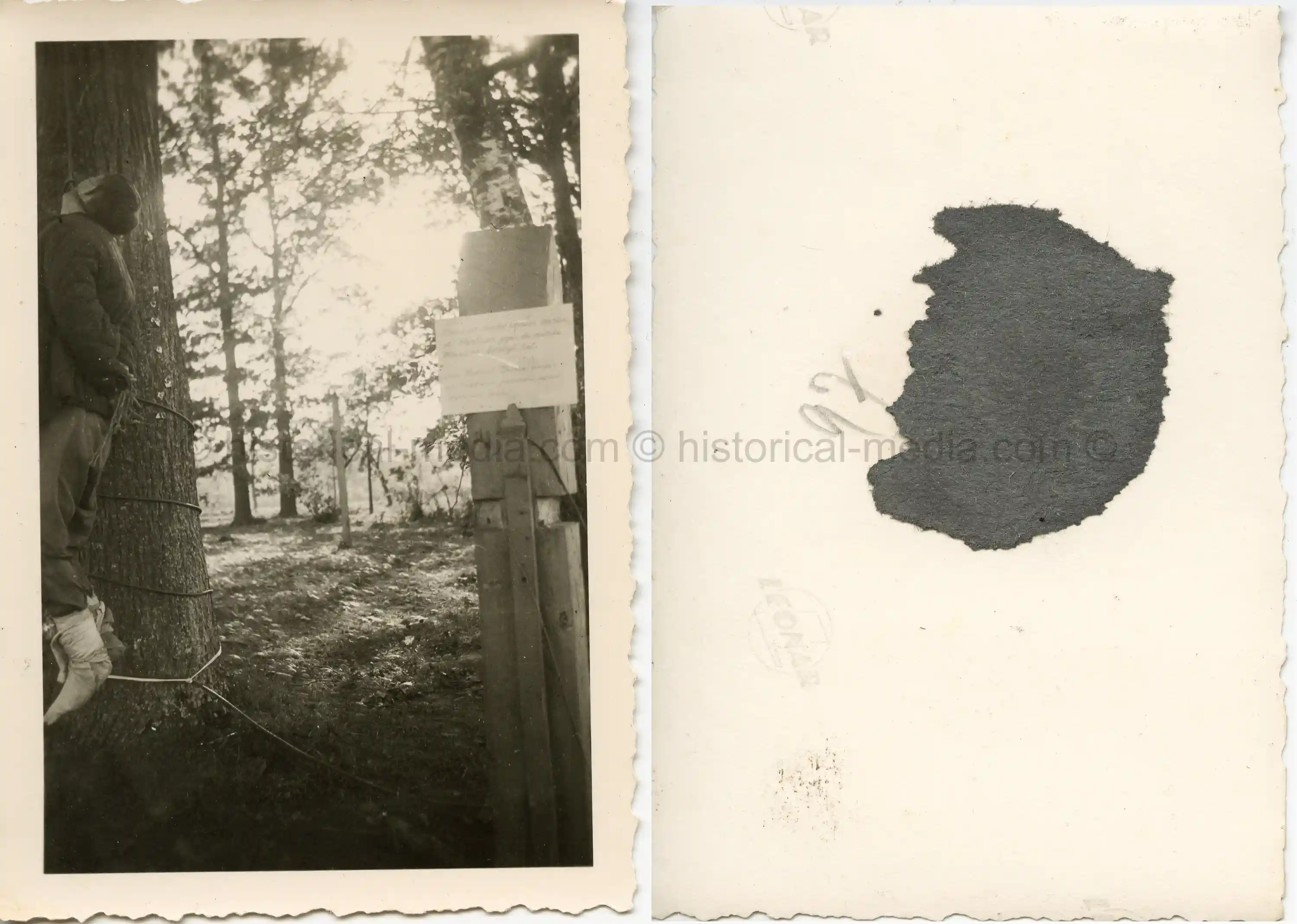 GERMAN PHOTO OF HANGED PARTISAN W/ POSTED SIGN